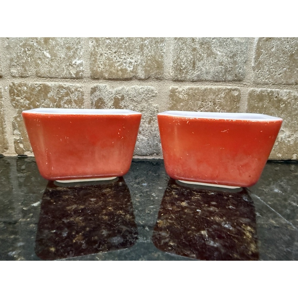 Set of 2 Vintage Pyrex Red Refrigerator Dish 501-B A2 RED No Lids